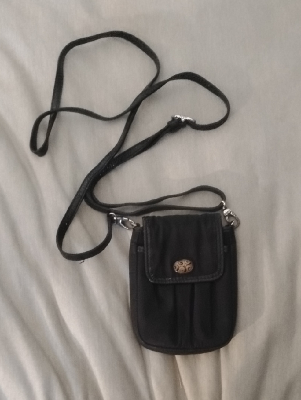Brighton Black Crossbody Phone Wallet with Brass Medallion